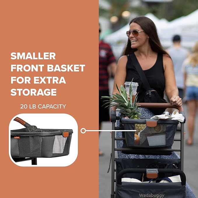 Wadabuggy Shop Foldable Shopping Cart - Portable & Lightweight Folding Utility Carts with Easy to Maneuver Wheels, Storage Baskets for Grocery and Heavy Duty, Cup Holders & Zippered Pouch