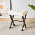 IBUYKE Square Makeup Stool with X-Leg Foot Rest, PU Footrest, Ottoman Seat Vanity Stool, Multi-Use as Small Side Table, for Bedroom, Living Room, White LG-71W