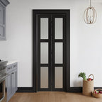 Bifold Doors for 32" x 80" Opening, 3-lite Tempered Frosted Glass Closet Folding Doors with Hardware kit Included, Easy Assembly, Black