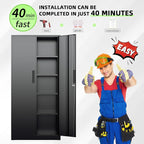 INTEGREAT Metal Storage Cabinet, 71" Black Office Metal Cabinet with Locking Doors and Adjustable Shelves, Steel Locking Cabinets for Office, Home, Garage, Gym, School
