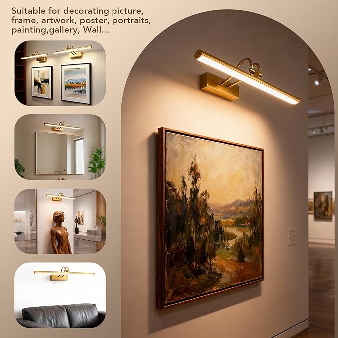 Picture Light,Picture Lights for Wall Cordless,2PK Picture Lights with Timer and Dimmable,13" Battery Wall Lights for Display Gallery Painting Art Frame Portrait-Copper