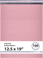 Light Pink 12.5x19.5 Inch Large Poly Bubble Mailers #6 | Padded Envelopes with Self Seal | Air Lined Cushioned Bubble Mailer | Usable Size 12.5x15 | 100 Pack Bulk | Lightweight shipping Bags