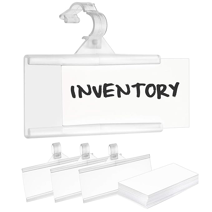 Pack of 100 - Plastic Wire Shelf Label Holder, Sign and Ticket Holder, Easy Clip Design with Tight Snap Lock Closure. Height, 1-1/4" X Width, 3" | "100 Label Inserts Included"