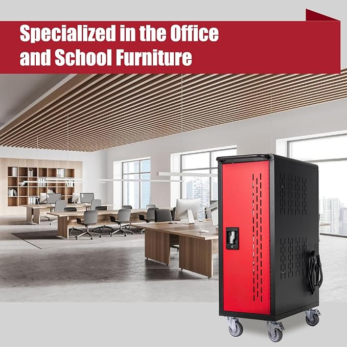 16 Bay Mobile School Charging Cart Station, Black Cart for Chromebook/Tablet/Laptop, with Power Strip, Lockable Doors, 2 Locking Casters & Ventilated Panels, 20" W×12.23" D×34.06" H