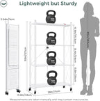 DEANIC 4 Tier Foldable Storage Shelves with Wheels, Large Capacity Shelving Unit, Freestanding Metal Wire Shelf Rack, No Assembly Organizer Rack for Garage Kitchen, Basement, Pantry(White)