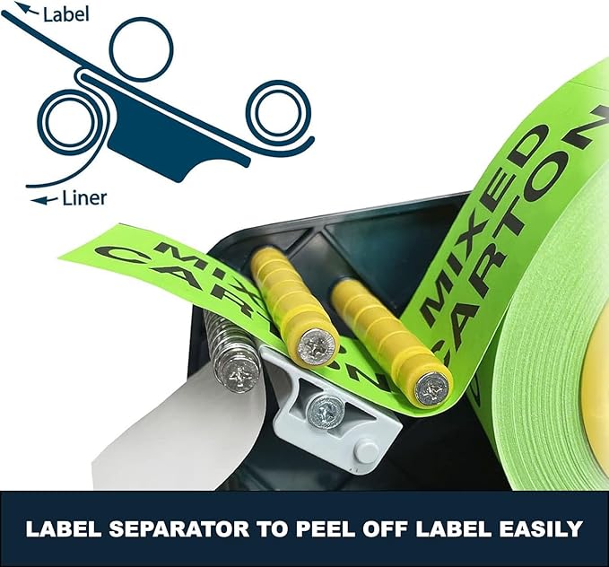 MDJ by Excell Manual Label Sticker Dispenser with 4 Suction Cups Base for Tabletop, Adjustable Holder for Multiple Rolls for Office, Home, School, Warehouse, Easy Peel Off, Fits up to 3" Wide Labels