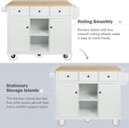 Yayzy Rolling Kitchen Island with 2 Bar Stools, Drop Leaf, Cabinet Door Storage Racks & 3 Drawers, Mobile Kitchen Cart with Rubberwood Top & Locking Wheels for Dining Room & Kitchen, 53-Inch, White