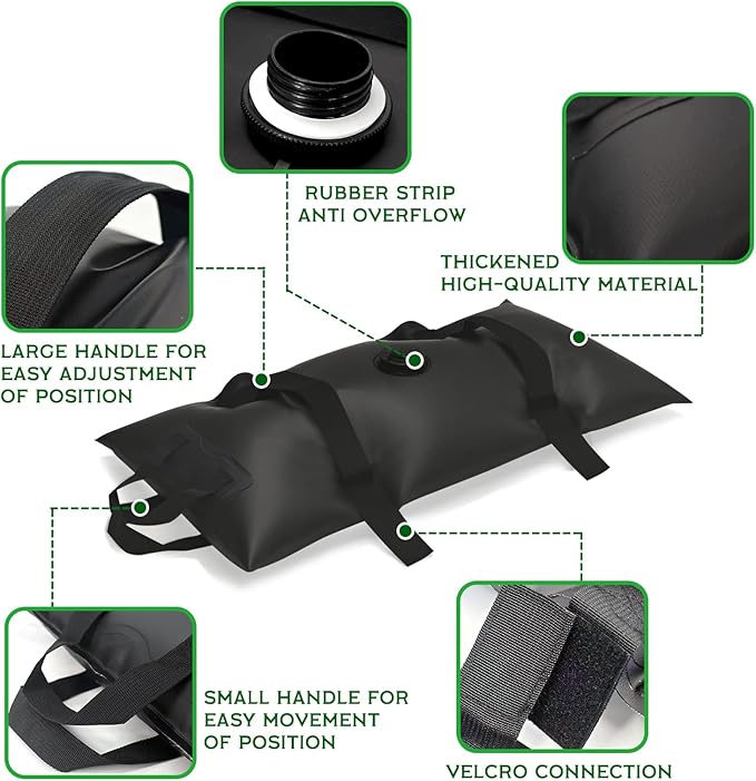 Umbrella Base Water Weight Set of 4, Patio Fillable Water Bags for Weight, Heavy Duty Furniture Outdoor Weights to Hold Down Umbrella Stand Patio Garden Backyard Black (4-PCS)