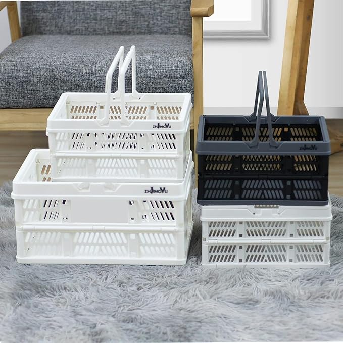 Plastic crates for storage,plastic baskets for organizing,14.96inch* 9.84inch* 7.87inch,Foldable Shopping crate with Handles,collapsible storage crate,basket for car Garden Kitchen,Bathroom,office