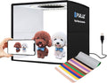 PULUZ 9.8"/25cm Foldable Portable Photo Studio Light Box, Adjustable Brightness Light Box Photography Lighting Shooting Tent Kit, with LED Lights and 12 Colors Backdrop