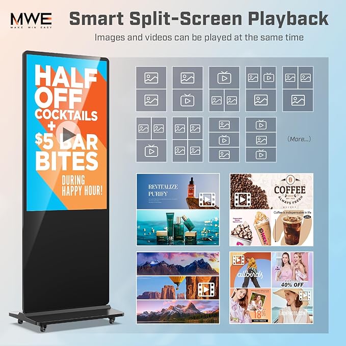 MWE 49 Inch Indoor Floor Standing Digital Signage Advertising Display Kiosk LCD Screen Commercial Totem Android System Vertical Poster with Auto Media Player