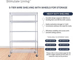 48"x24"x72" Prime Heavy Duty Chrome 5-Tier Steel Wire Shelving NSF 4000 LBS MAX Capacity Storage Rack for Commercial, School, Home, Garage, Warehouse, Industrial, and Hospital Uses (with Wheels)