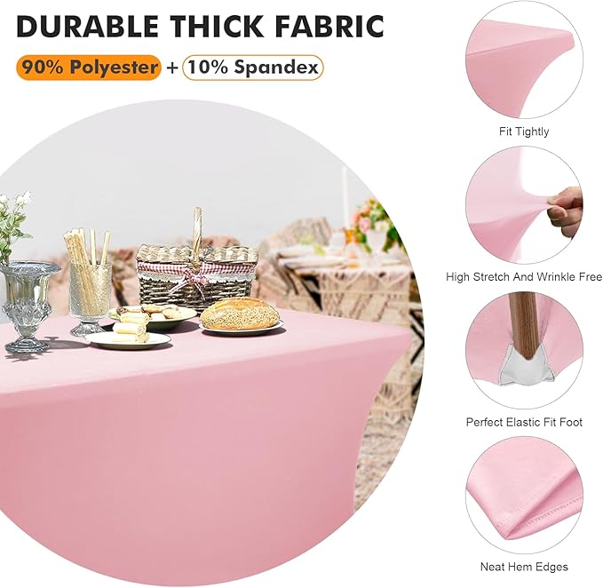 SEPARO 2Pack,6FT Pink Spandex Table Cover Fitted Rectangular Tablecloth Stretchable Tablecloth 6 ft Wrinkle-Free for Party Tradeshows Banquet Weddings Cocktail, 2 Pcs