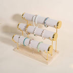 GemeShou Velvet Bangle storage oragenizer for selling, Beige bracelet storage rack for boutique store, Velvet wrap watch holder with wooden base for women girls【Bracelet holder-three tiers】