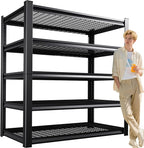 72”H*46”W Metal Garage Shelving Unit, Heavy Duty 5-Tier Garage Storage Shelves, 3000 lbs Large Industrial Shelving, Adjustable Wire Shelves Utility Rack Shelf, Steel Shelving for Warehouse, Black