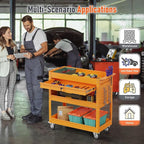 3 Tier Rolling Tool Cart, Heavy Duty Tool Cart on Wheels for Mechanics,400 LBS Tool Cart with Drawers for Garage, Warehouse & Repair Shop (Orange)