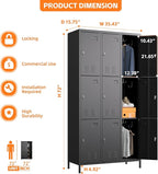 Aobabo New 9 Doors Metal Storage Locker for Employees, Lockable Steel Locker with Name Card Slot and 27 Hooks for School Office Gym Garage, Black, Assembly Required
