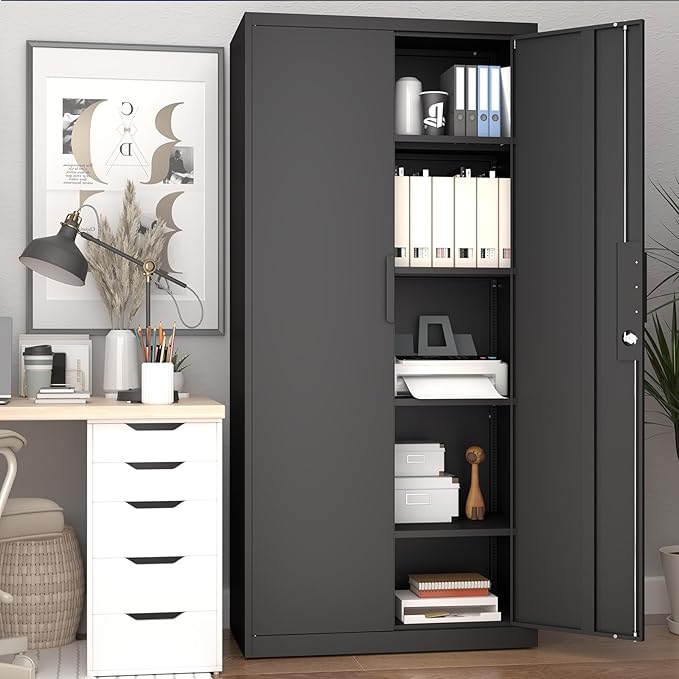 LUCYPAL 72" H Garage Storage Cabinet,Metal Storage Cabinet with Doors and 4 Adjustable Shelves,Steel Locking Cabinets for Home Office,Garage,School,Black