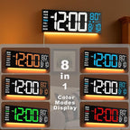 TrophyRak 16" Large Digital Wall Mount Clock, Count Down Timer, Alarm, Big LED, RGB Color, DST, Temperature for Living Room Classroom Desk, Wall, Xmas, Birthday Gift for Senior Mom Dad, White Blue