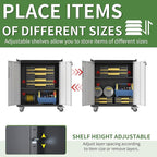 Wall Cabinet, Wall Mounted Cabinet with Lock and Adjustable Shelf for Garage, Tool Room, Kitchen, Assembly Required(Black and Gray)