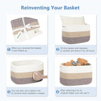Cotton Rope Storage Baskets,15x10x9 in,Foldable Storage Bins, Decorative Woven Basket Cube Storage Organizer for Laundry, Towel, Clothes (White/Grey-2Pack, 15x10x9 inches)