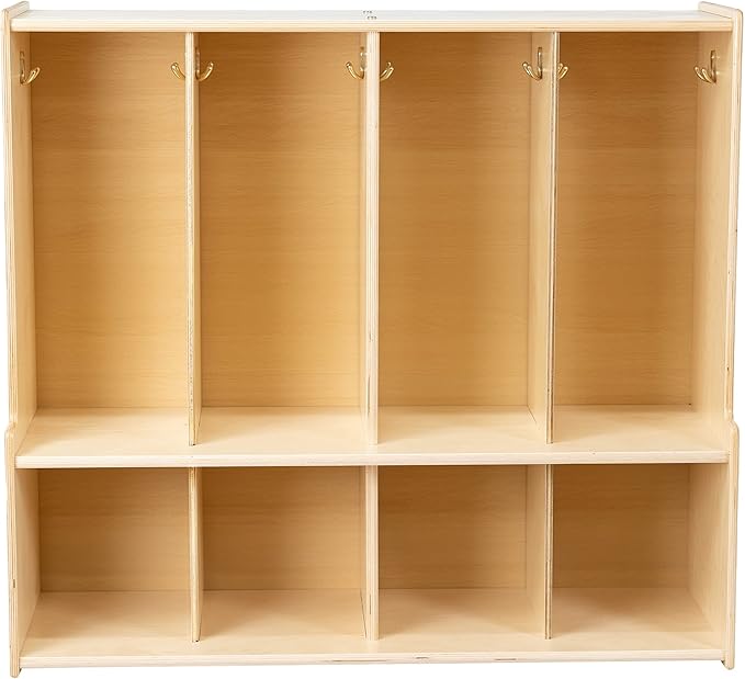 4-Section Coat Locker with Bench & Cubby Storage Organizer Cubes, Wooden Backpack Storage Organizer with Coat Hooks and Cubbies for Kids, Daycare, Classroom