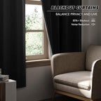 KGORGE Black Blackout Curtains 63 inch Length, Room Darkening Thermal Insulated Noise-Reducing Black Out Curtains for Bedroom Living Room Windows, Back Tab Rod Pocket, W52 x L63 inches, 2 Panels