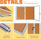 Lockable Outdoor Enclosed Bulletin Board, Weatherproof Cork Noticeboard with Locking Door, Wall-Mounted Aluminum Framed Display Case for Messages (Silver Frame & Cork, 44x32 in)