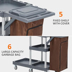 Commercial Janitorial Cart on Wheels, 3-Shelf Cleaning & Housekeeping Cart with Cover and Vinyl Bag for Hotels, Schools, and Business