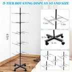 Ripeng 1 Pcs 5‑Tier Retail Display Stand – Rotating Display Rack with Wheels for Jewelry Keychains Socks Hats – Adjustable Movable Shop Spinner for Craft Shows Vendor Events & Stores Accessories,Black