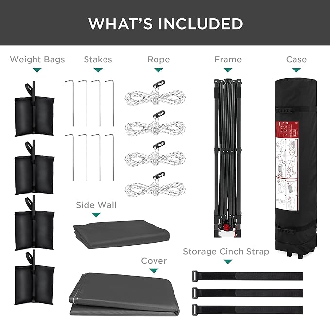 Best Choice Products 10x10ft Easy Pop Up Canopy w/Side Wall, 10 Pockets, Portable Carrying Case, 1-Button Setup, 4 Weight Bags - Gray