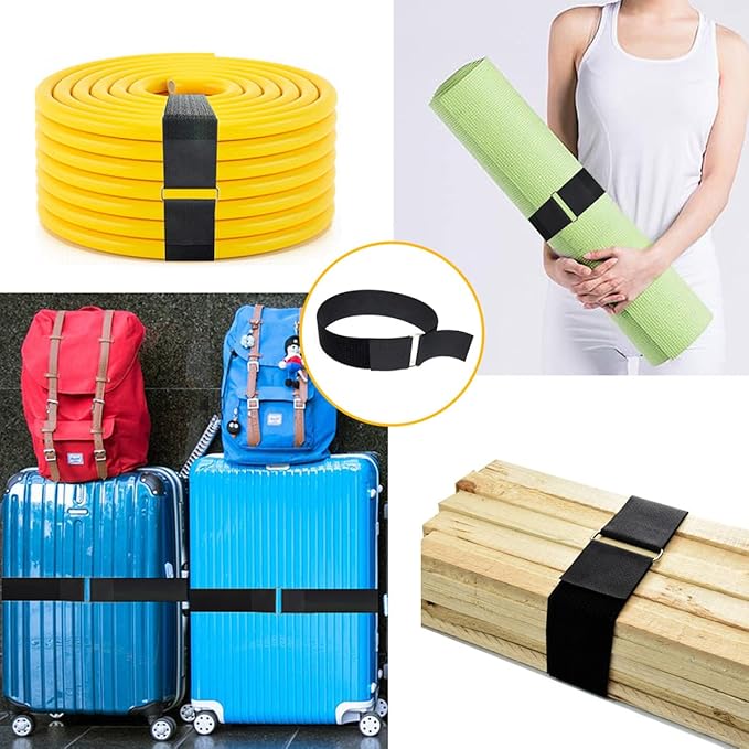 2"x16ft Reusable Cinch Strap with 10 Metal Buckles, Cut-to-Length Fastening Securing Straps, Adjustable Nylon Cable Straps and Cord Ties for Organizer or Storage, 2 inch Wide, Black