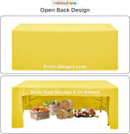 HolidayIdeas Open Back Fitted Tableclothss for 8 Foot Rectangle Table, Wrinkle Resistant Washable Table Covers 96x30 Inch for Craft Fairs, Banquets, Trade Show Display, Yellow,4 Pcs