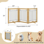 Wire Dog Gate Solid Wood Frame, Anti-Chewing Pet Gate Indoor Freestanding Indoor Foldable Dog Fences for Stairs, House, Doorway Extra Wide, 3-Panel, 60" Wide Oak Color