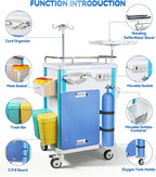 Medical Medical Rolling Crash Cart with CPR Board, IV Pole, O₂ Holder, 5 Drawers & Dividers, Mobile Emergency Cart for Hospital Clinic, 24.4" W x 18.5" D x 36.2" H (with 5 Drawers)