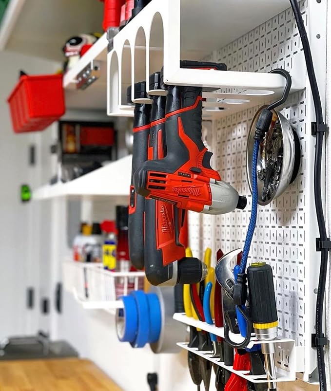 OmniWall Modular Metal Pegboard System, 16x48 inches, Steel Construction, Wall-Mounted Tool Storage (White, Horizontal)