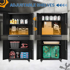 73" Metal Cabinet-Black Heavy Duty Rolling Storage Cabinet Steel Tool Cabinets with Wheels, Shelves, Lockable Doors and Drawers- for Garage, Pantry, Warehouse Home Office- Assembly Required