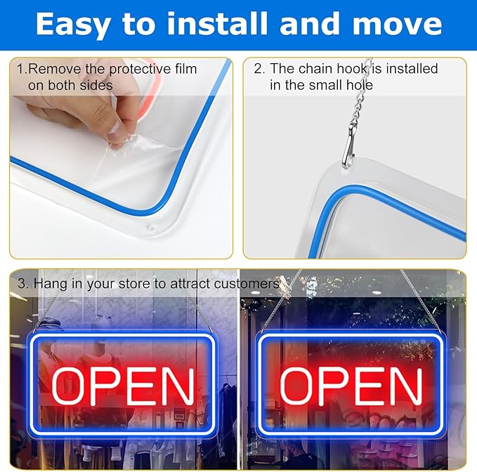 inShareplus 16"x 9" Super Bright Open Sign,12V LED Neon Open Signs for Business for Window, with ON/OFF Switch, Electric Light up Signs for Stores, Restaurants Retail Shops (Blue-Red-Horizontal)