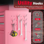 Superday Metal Tool Chest, 8 Drawer Rolling Tool Chest with Wheels, Detachable Tool Storage Cabinet with Lock for Garage, Steel Tool Cart with Liner & Hooks for Workshop, Warehouse (Pink)
