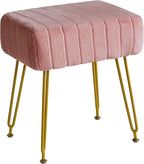 IBUYKE Velvet Rectangular Footrest Ottoman, Makeup Vanity Stool Side Table, Velvet Dressing Table Seat, Pouf Couch Stool, Golden Steel Legs, Pink LG-51P