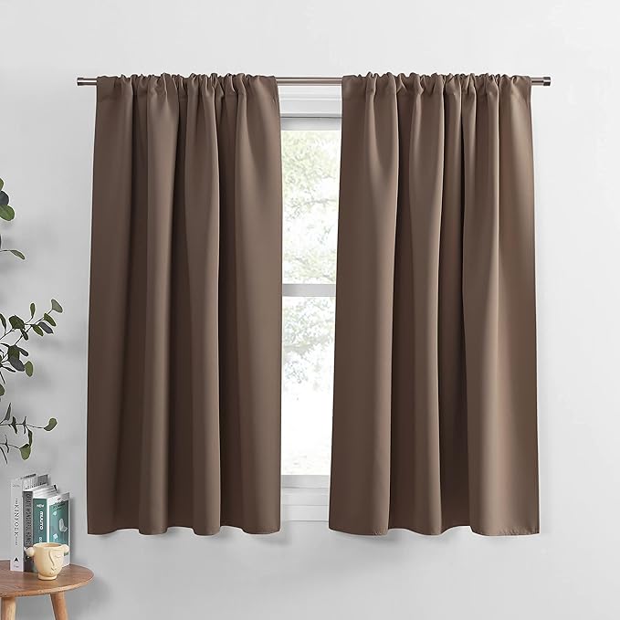 PONY DANCE Blackout Curtains & Draperies - Black Out Window Curtain 2 Panels Home Decoration Thermal Insulated Light Block Drapes Privacy Protect, 52 by 54 inches, Mocha, Set of 2