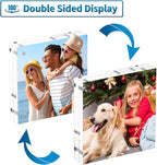 AITEE 4x4 Acrylic Picture Frames 3 Pack, 20% Thicker Block, Clear Picture Frames Freestanding Double Sided Magnetic Acrylic Lucite Frameless Transparent Square Frame Gift for Desktop Display