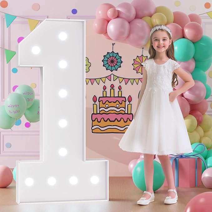 Light Up Numbers, Marquee Numbers 4 Feet Tall with Cool White Light, Large Number for Party Anniversay Event Graduation Decoration, Marquee Numbers 4ft Light Up Sign Number 1