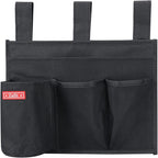 Hanging Bedside Caddy, Bedside Storage Organizer for Magazine, Phone, Remote control (4 Pockets-Black)