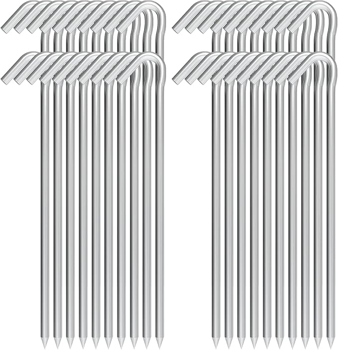 Metal Tent Stakes Heavy Duty 9 Inch, 40 Pack Anti-Rust Galvanized Steel Ground Anchors Camping Tarp Stakes for Inflatables Outdoor Decorations