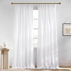 NICETOWN White Linen 120 inch Curtains, Back Tab/Rod Pocket with Pleat Tape Privacy Added with Light Filtering Semi Sheer Window Treatments for Living Room, W52 x L120, 2 Panels