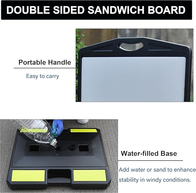 OrangeStar 2-Pack Sidewalk Sign 24 x 36 Inch Double Sided Sandwich Board Plastic Outdoor Advertising Signboard with Water-filled Base for Restaurant, Business, Events, Grey (Frame only)