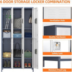 Aobabo Metal Storage Locker for Employees, 6 Doors Metal Locker for Garage, Office, Gym, Dormitory, Industrial Storage with 18 Hooks, Assembly Required, Grey White