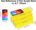 ELEGANTLIFE Acrylic Display Riser,4.3mm Heavy Duty Crystal Display Stand Shelf Layered Aesthetic, Jewelry Display Shelf Risers for Décor,4 Pack Set Multi-color (Yellow)