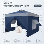 PHI VILLA 10x10 Pop Up Canopy Tent with Sidewalls - Easy Up Tent with Mesh Windows for Ventilation, Waterproof Design - Ideal for Parties, Beach, and Outdoor Events (Navy Stripe)
